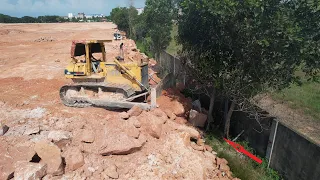Part 68| Best Skills Operating Dozer Pushing Rock and Clearing land Level Truck Dumping Rock