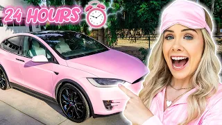 SPENDING 24 HOURS IN MY PINK TESLA!