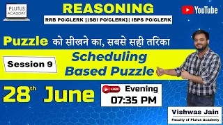 Scheduling Based Puzzle(Session-9)|Reasoning| RRB PO, SBI PO, IBPS PO/CLERK || Vishwas Jain #live