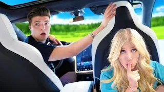 I HID in PrestonPlayz TESLA for 24 HOURS! - Challenge