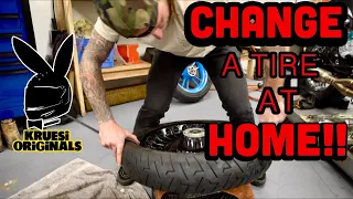 How to change a motorcycle tire with out a tire machine.