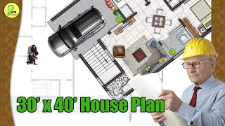 30×40 house plan with car parking, 30 by 40 home plan, 30*40 house design, #instyle #indianstyle