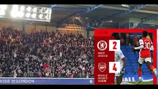 Arsenal Fans Celebrating at Stamford Bridge after beating Chelsea 4 2 tonight