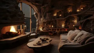 Cozy Room with Warm Fireplace to Sleep, Relax | Relieve Stress and Beat Insomnia with Rain Sounds