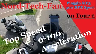 Piaggio Mp3 300 Hpe Sport 2019 Top Speed and Acceleration Beschleunigung German Autobahn Roller