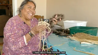 Mary Weahkee makes a turkey feather blanket