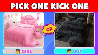 Pick One Kick One!  Boys VS Girls Edition | Tiny World