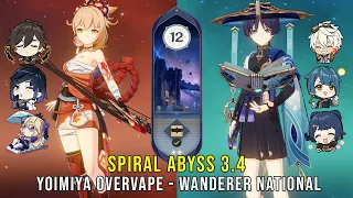 C0 Yoimiya Overvape and C1 Wanderer National - Genshin Impact Abyss 3.4 - Floor 12 9 Stars