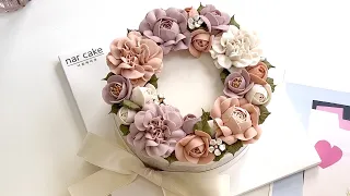 작은꽃리스 케이크 만들기 / Korean flower cake / Wreath flower cake / 흑임자설기만들기