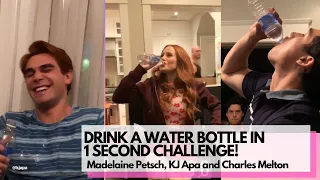 DRINK A WATER BOTTLE IN 1 SECOND CHALLENGE! Madelaine Petsch, KJ Apa and Charles Melton