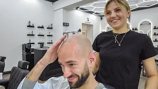 Wet Head Shave PERFECTION by Ukrainian barber in Krakow (ASMR) 🇵🇱