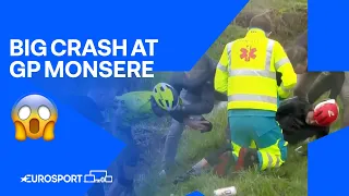 💥 HUGE CRASH - Wet roads lead to disaster in Flanders! | GP Monseré 2024