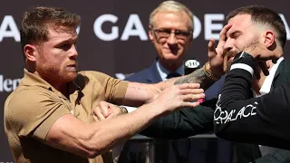 Canelo Punches Caleb Plant at Face Off! 😮