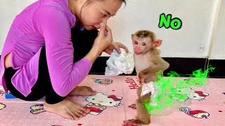 Monkey Diana poops! Angry at mom and won't let her change diapers