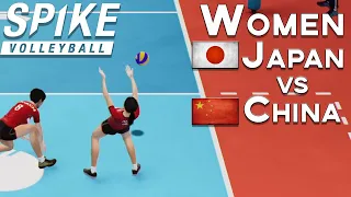 Spike Volleyball PC. Women Japan vs China. Simulation game.