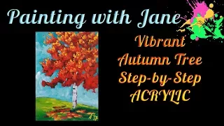 Vibrant Autumn Tree Step by Step Acrylic Painting on Canvas for Beginners