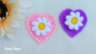 Crochet Daisy Flower Heart I Crochet Heart I Valentines Crochet Ideas