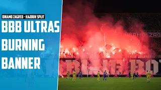 BAD BLUE BOYS PYRO VS HAJDUK SPLIT | BBB BANNER BURNED BY OWN PYRO | Dinamo Zagreb vs Hajduk Split