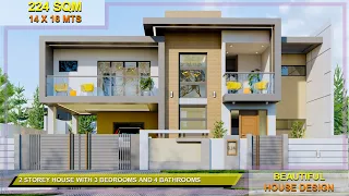 BEAUTIFUL  HOUSE DESIGN - (14m X 16m) 2 STOREY HOUSE WITH 3 BEDROOMS AND 4 BATHROOMS - CONFABRICOR