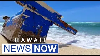 Huge homemade pontoon boat washes ashore on Oahu