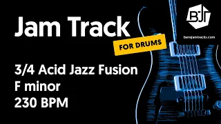 3/4 Acid Jazz Fusion Jam Track in F minor (for drums) "Threefold" - BJT #47