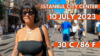 Istanbul City Center Taksim Square,Istiklal Street,Galata Tower 4K Walking Tour-10 July 2023 Summer