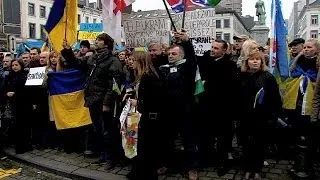 Eurovision winner joins Ukraine protesters in Brussels