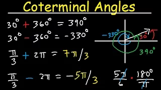 Coterminal Angles - Positive and Negative, Converting Degrees to Radians, Unit Circle, Trigonometry