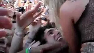 Lady gaga stage dives at the Semi Precious Weapons concert at Lollapalooza 2010