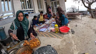 Rural life: cooking stew and rice (mutton) for lunch