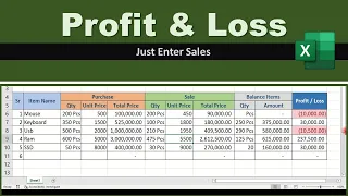 Profit and Loss sheet in excel | Stock Management | Sale Purchase
