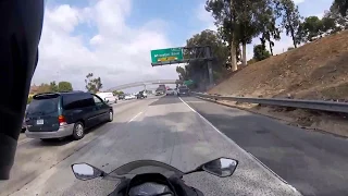 Truck almost hits car on the 60 freeway