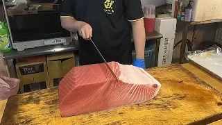 Giant bluefin tuna cutting skills - Luxurious sashimi and Sushi