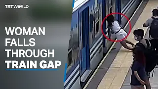 Woman falls through gap of moving train in Argentina