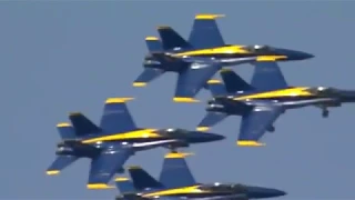 U.S. Navy Blue Angels fly over Wrigley Field