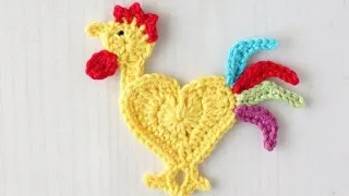 Crochet Heart Rooster Applique