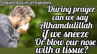 During prayer can we say Alhamdulillah if we sneeze or blow our nose with a tissue? Assim al hakeem