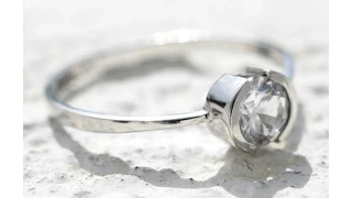 Bezel set Round Natural Ceylon White Sapphire Ring in 18K White Gold