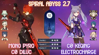 【GI】NEW Spiral Abyss 2.7 Floor 12 - Mono Pyro Diluc & Electrocharge Keqing Full Star Clear gameplay!