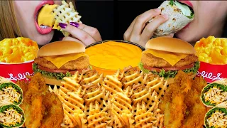 ASMR CHEESY CHICK-FIL-A FEAST! FRIED CHICKEN, MAC & CHEESE, WAFFLE FRIES, SPICY CHICKEN SANDWICH 먹방