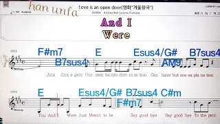 Love is an open door/Kristen bell💋노래방, 통기타 , 코드 큰악보,  가라오케, 반주💖Karaoke, Sheet Music, Chord, MR