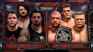 WWE RAW 3/21/16 - Roman Reigns, AJ Styles & Ambrose vs HHH, Brock Lesnar & Jericho - WWE RAW 2K16