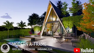 A-FRAME | DARK CABIN | SMALL MODERN TROPICAL HOUSE | TINY HOUSE DESIGN | Q Architect