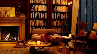 Relaxing Instrumental Jazz Piano Music In Cozy Reading Nook, Fireplace, Rain on Window for Sleep