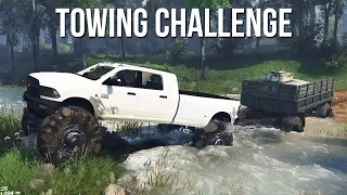 CRAZY TOWING CHALLENGE - Lifted Ram 3500 Hauling Trailer Off-Road 4x4  (SpinTires Gameplay)