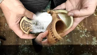 Кукса и пирография (выжигание). Making Kuksa with pyrography