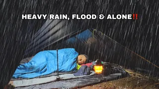 SOLO CAMPING IN HEAVY RAIN & FLOOD IN THE TARP SHELTER