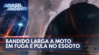 Bandido larga a moto em fuga e pula no esgoto | Brasil Urgente