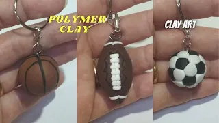 Soccer ball Basketball and Football | Keychain | Polymer clay tutorial | Clay art - Vicky25Crafts