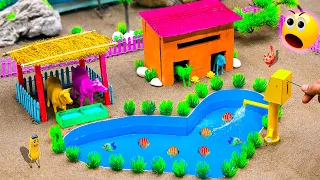 DIY tractor Farm Diorama with HEART SHAPED Aquarium | cow shed - woodworking | mini hand pump #72